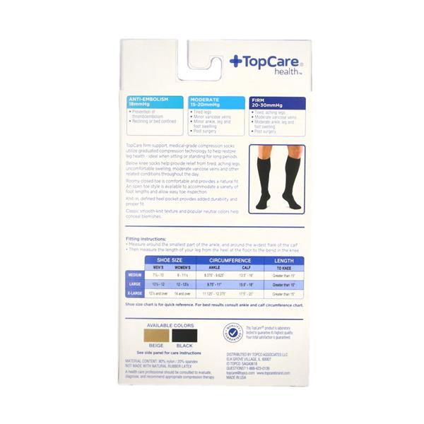 TopCare Health Men and Women Medical Compression Socks Below Knee X-Large  Black