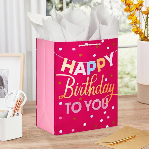 Hallmark 20 Extra Large Birthday Drawstring Gift Bag (Red and