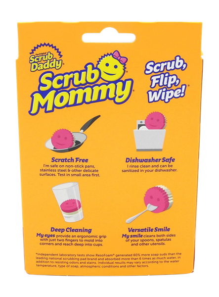 Scrub Daddy Dual-Sided Sponge and Scrubber- Scrub Mommy Dye Free -  Scratch-Free Scrubber for Dishes and Home, Odor Resistant, Soft in Warm  Water, Firm