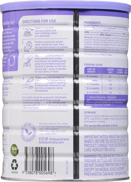 Bubs 1(バブス)organic Halal milk powder 0-6 Bubs Organic Grass Fed Infant Formula Stage 1 – (0–6 months)