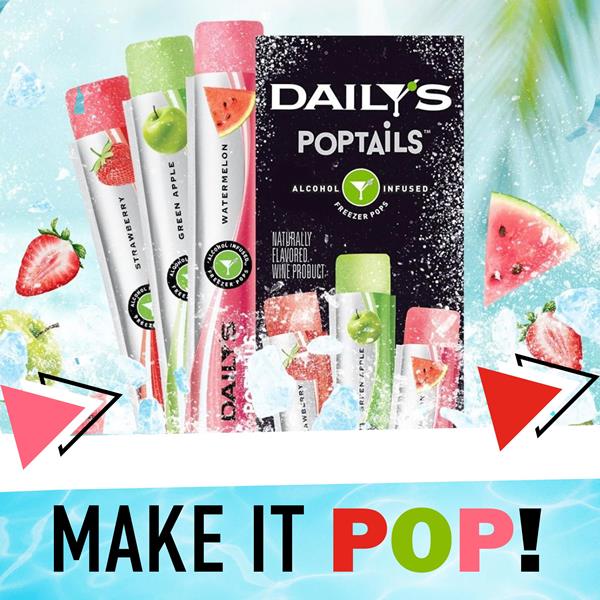 Daily's Poptails Alcohol Infused Freezer Pops Variety Pack, Strawberry,  Green Apple and Watermelon, 12 Count