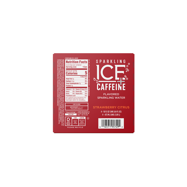 Sparkling ICE Caffeine, Strawberry Citrus Zero Sugar 4Pk | Hy-Vee